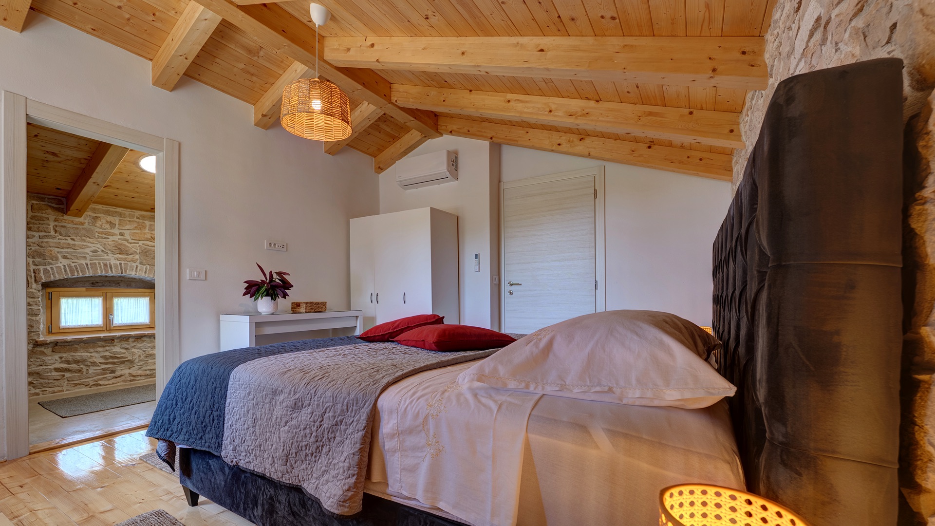 Bedroom 2 — king bed with garden window