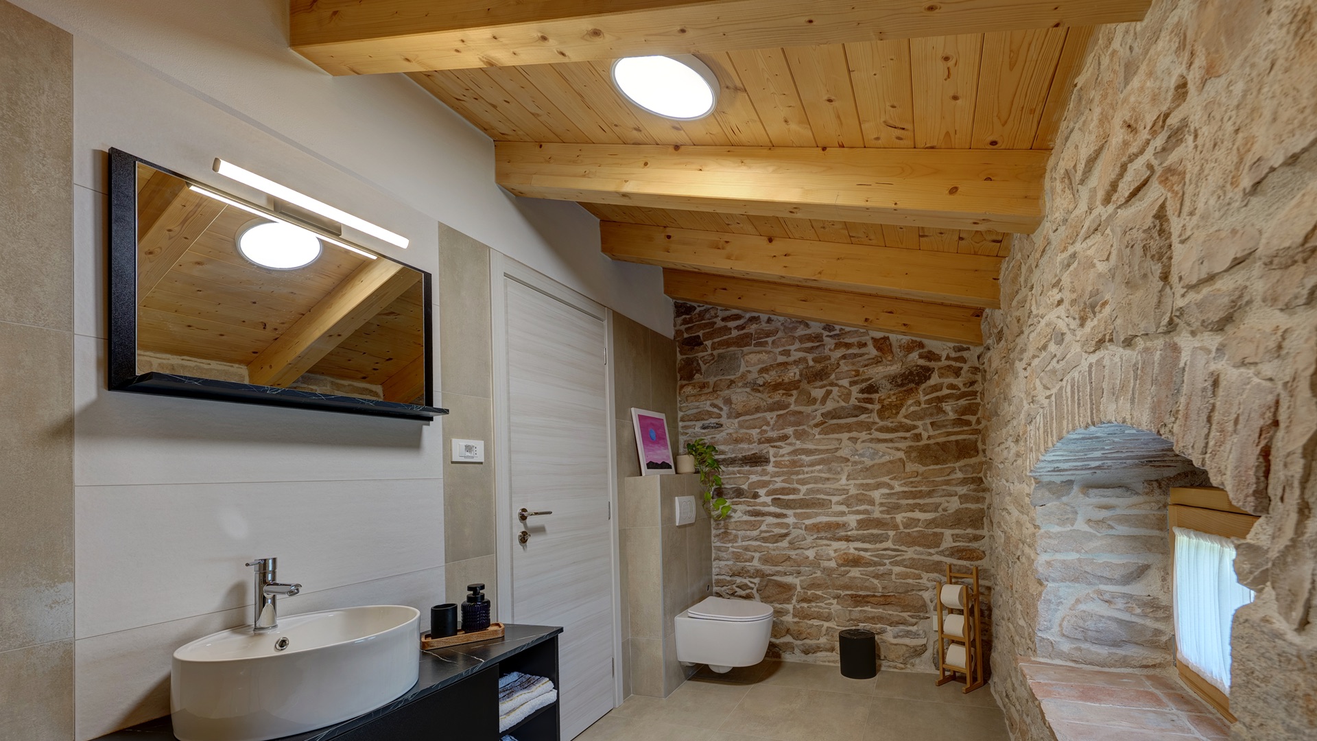 Bathroom 2 — vanity & stone wall detail