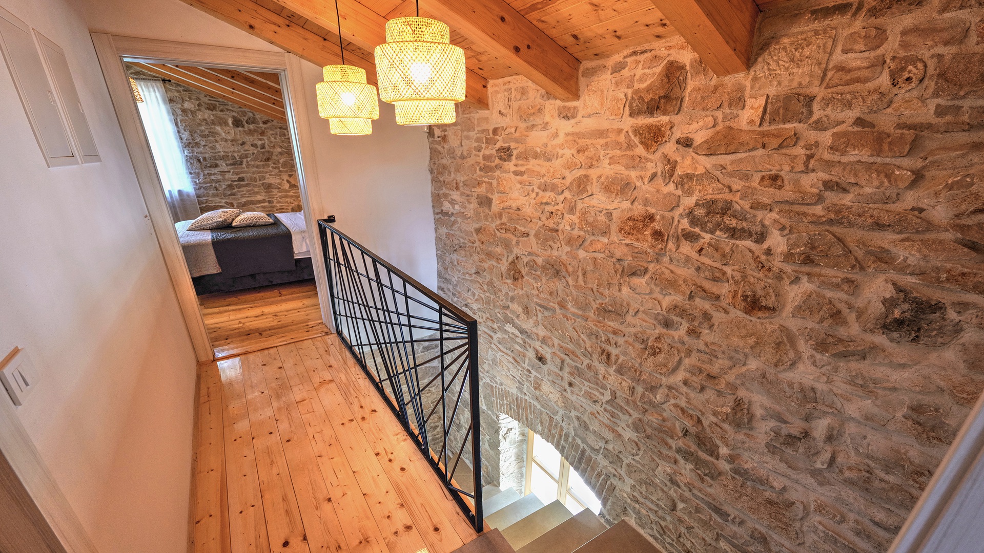 Stone staircase with iron railing