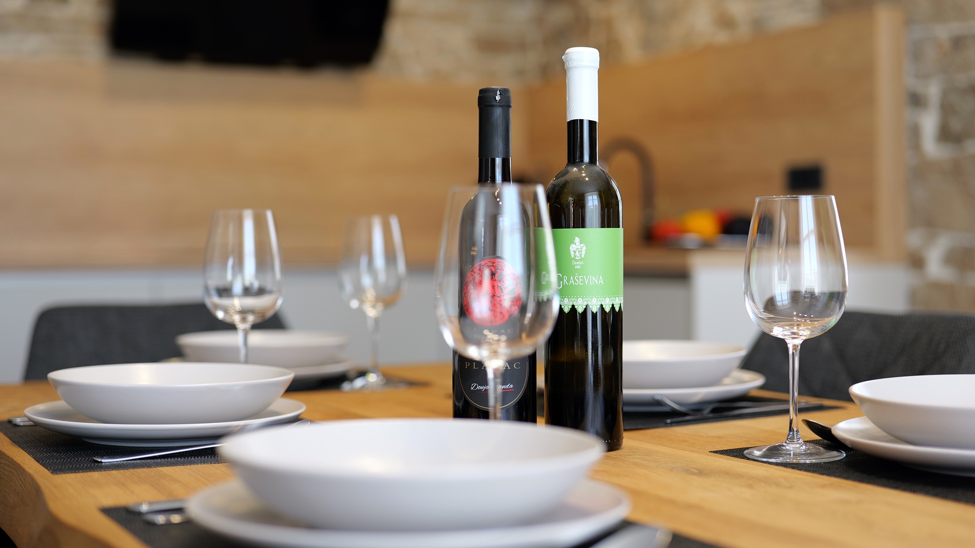 Dining table set with local Croatian wines